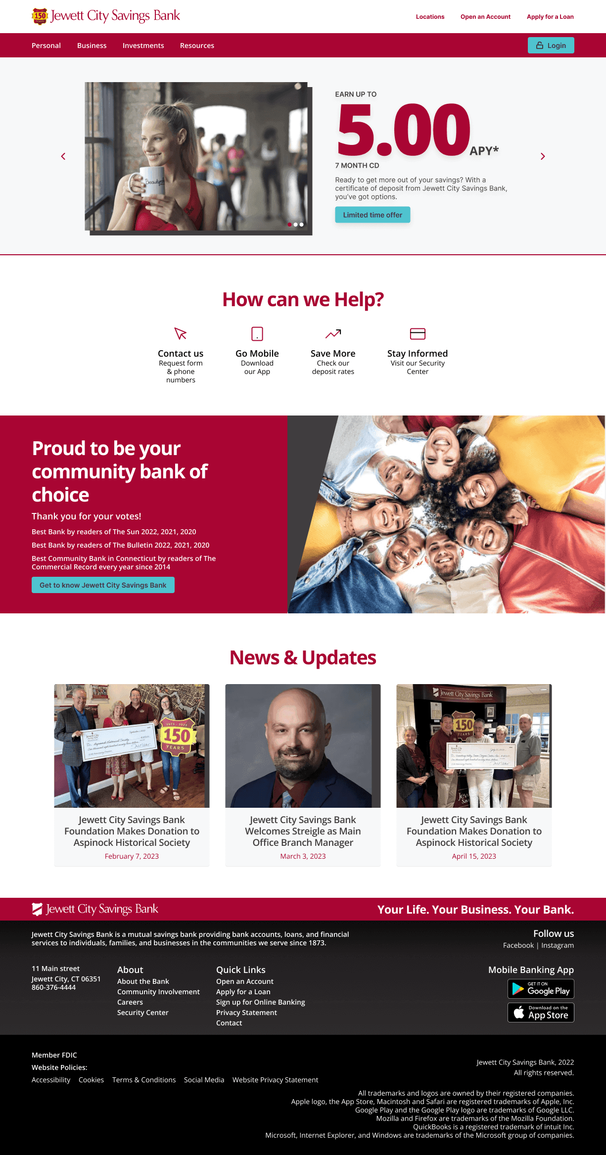 JCSB redesigned homepage