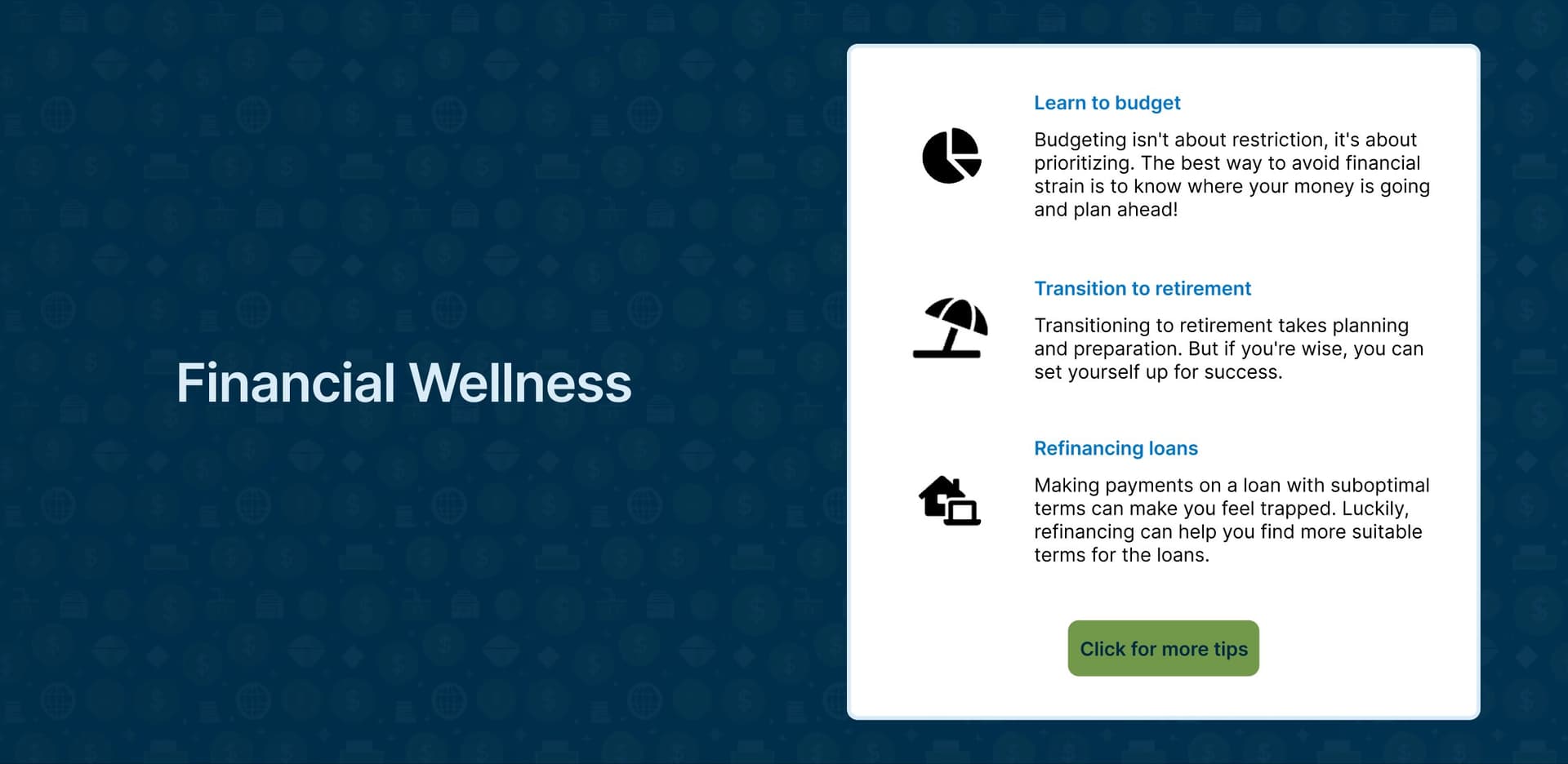 Financial Wellness section background with icon pattern